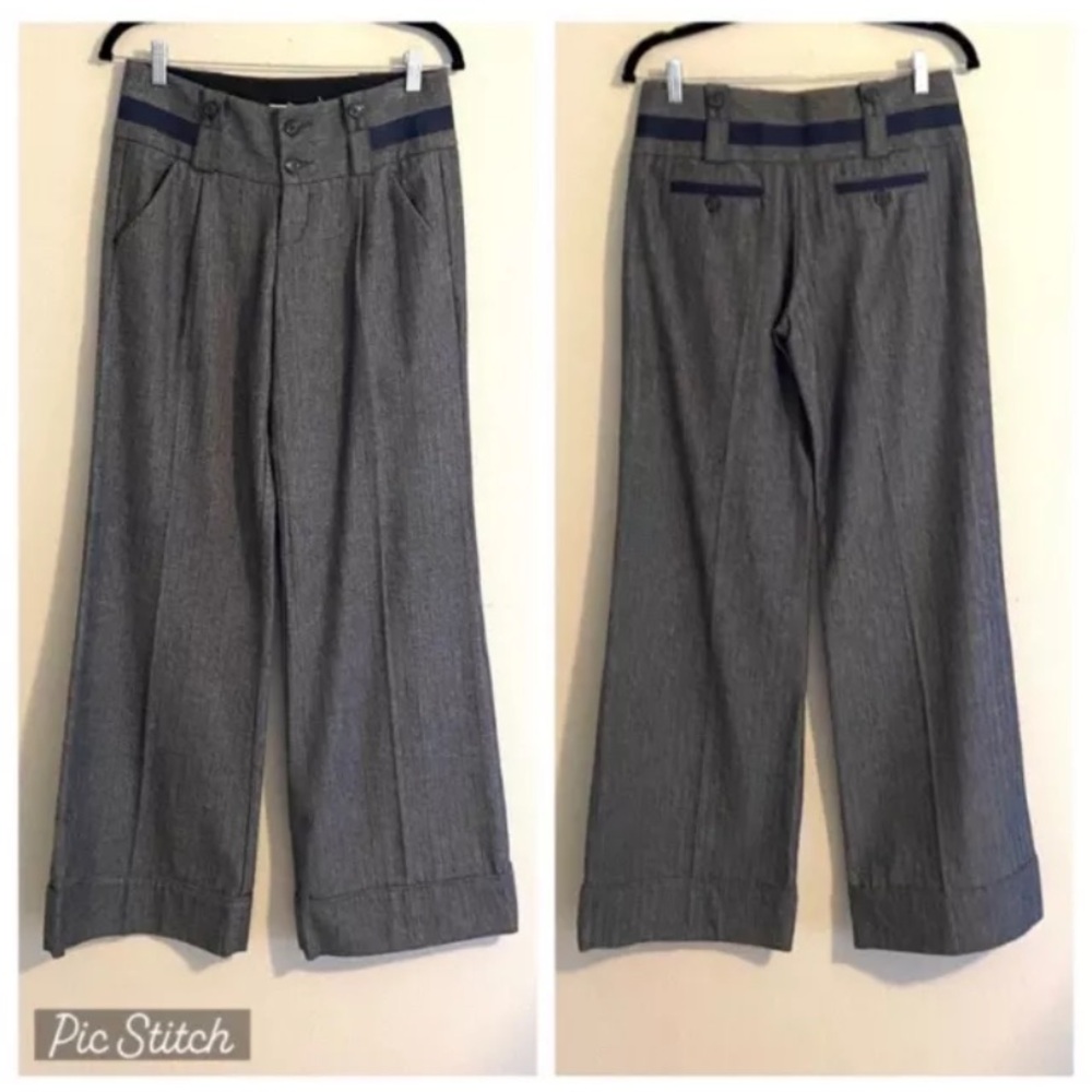 NWT Anthropologie Cindra Sz 4 Blue Herringbone Wise Leg Trouser Pants